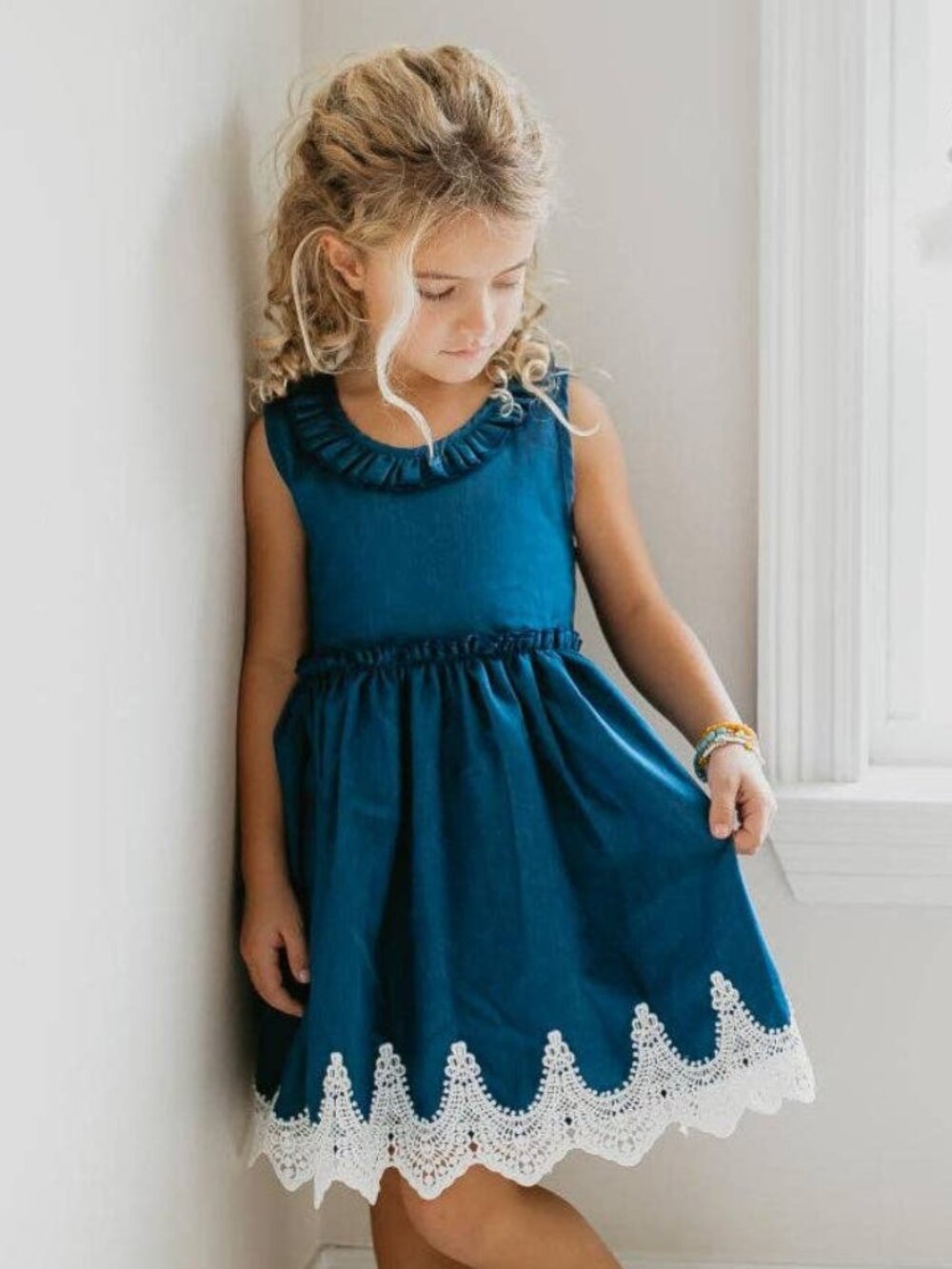 Denim Ruffle Intricate Lace Summer Dress